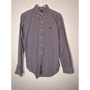 2000s Ralph Lauren Purple Cream Gingham Fall Old Money Capsule Oxford Shirt S